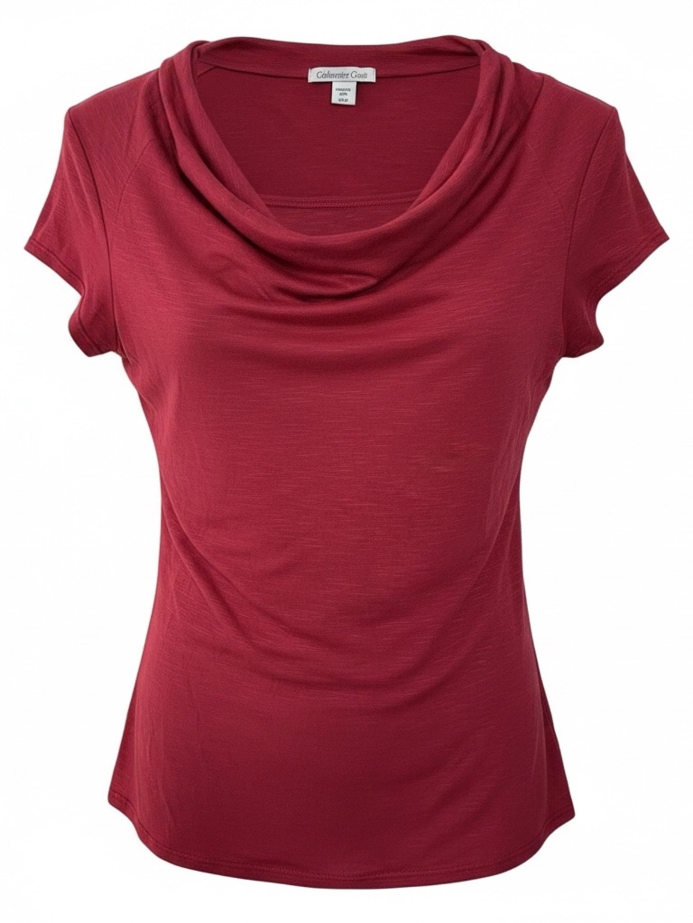 Coldwater Creek Women's Cranberry Draped Cowl Neck Short Sleeve Top - Picture 2 of 7